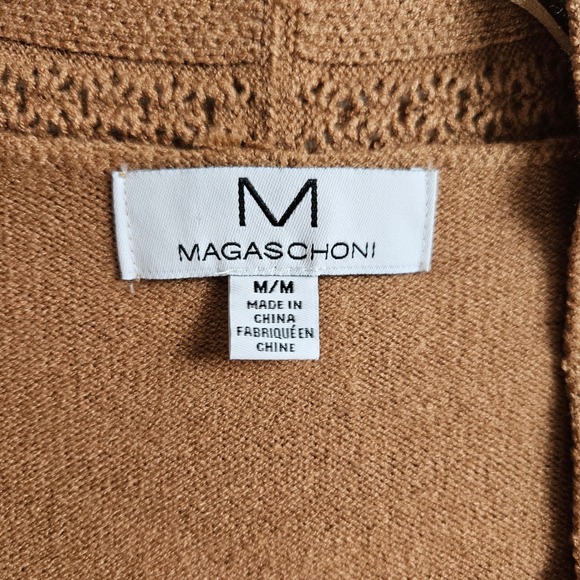 Magaschoni Open Front Cardigan Camel Brown Tan Cabin Mixed Knit Sweater Women M - Picture 3 of 11